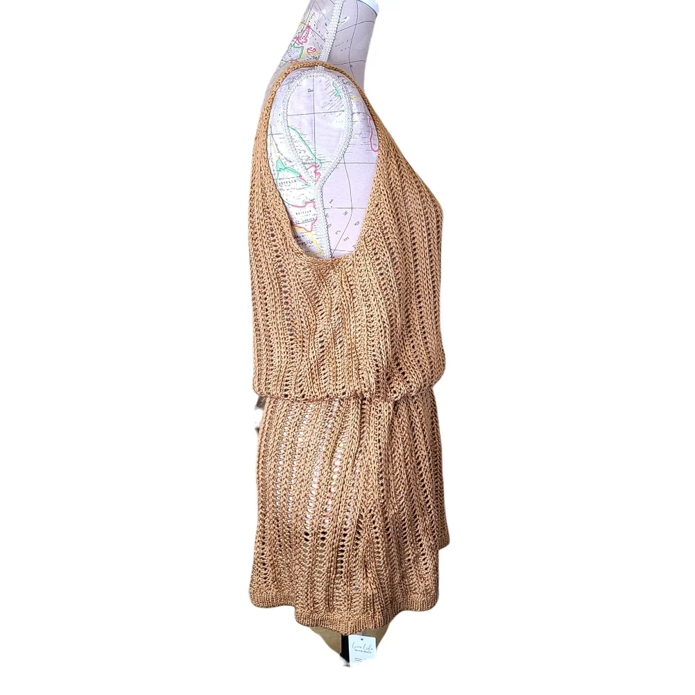 CUPSHE Size X-Large Tan Open Weave Crochet Swim Coverup Sleeveless Mini Dress